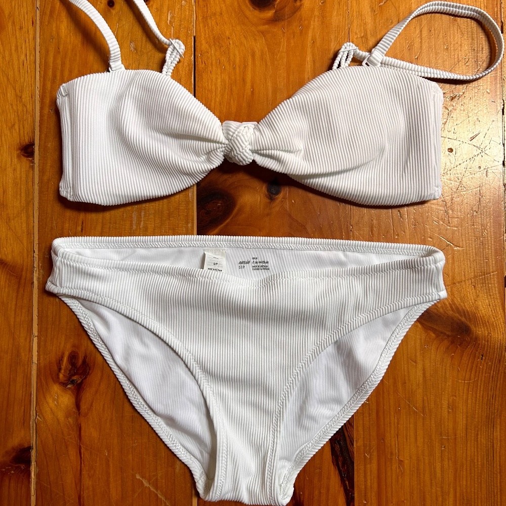 Aerie Ribbed White Bandeau Bikini Set